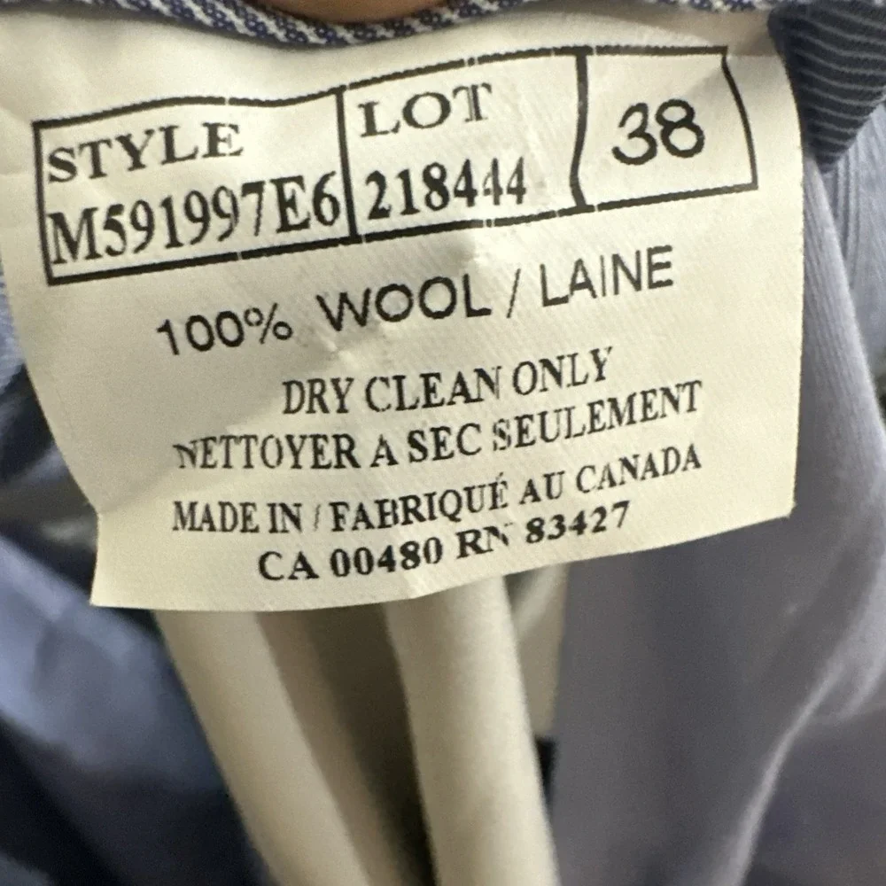 H. Stockton Comfort EZE Super 120's Wool 90s Flat‎ Cuffed Dress Pants Size 38